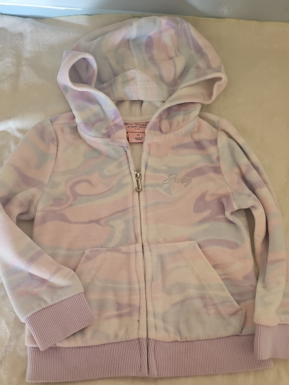 Juicy Couture Girls' Pastel Swirl Zip Hoodie - Pink, Lavender, Light Blue